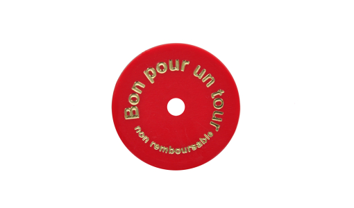 Red Funfair Token round with foil print and pierced with hole