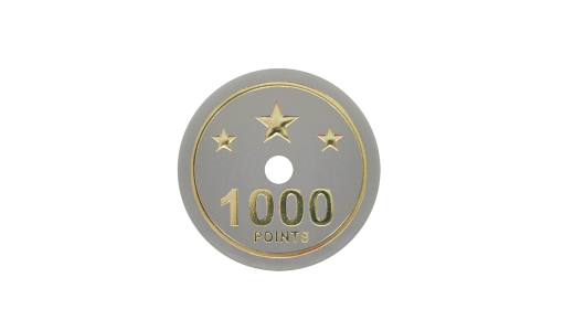 Silver Funfair Token round with foil print and pierced with hole