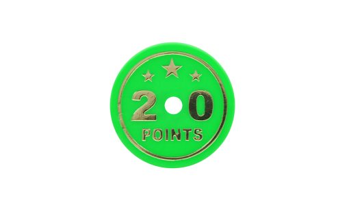 Apple green Funfair Token round with foil print and pierced with hole