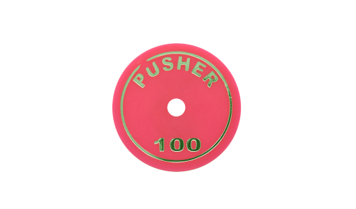 Bright pink Funfair Token round with foil print and pierced with hole
