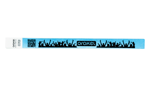 Hellblaues Tyvek Promo-Armband 19 mm mit schwarzem Aufdruck