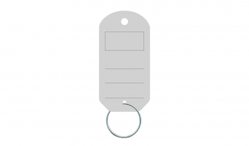 Portachiavi immobiliare grigio con anello prestampato con righe per scrivere