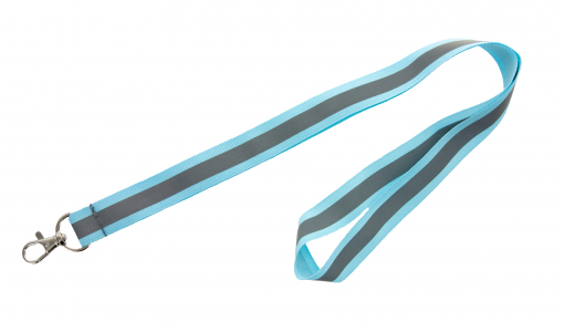 Light blue polyester Lanyard 20 mm with reflective strip without print