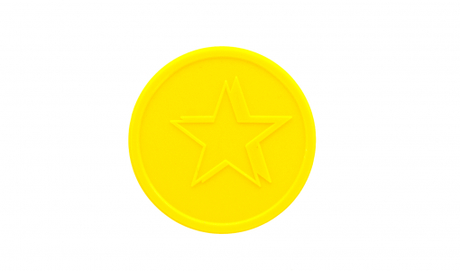 Yellow round In Stock Token engraved with standard design