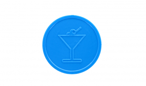 Light blue round In Stock Token engraved with standard design