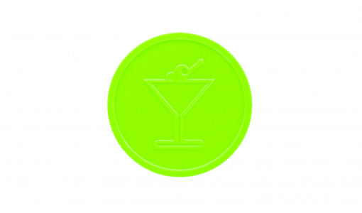 Neon green round In Stock Token engraved with standard design