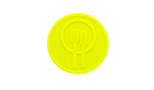 Neon yellow round In Stock Token engraved with standard design