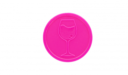 Neon pink round In Stock Token engraved with standard design