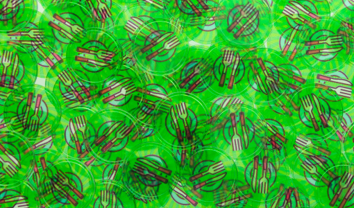 Token in Stocks in transparent printed with cutlery design