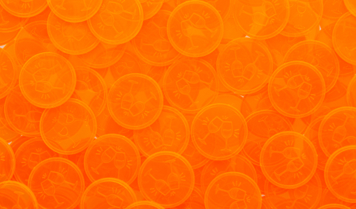 Tokens in Stock in transparent orange engraved with wine glass design