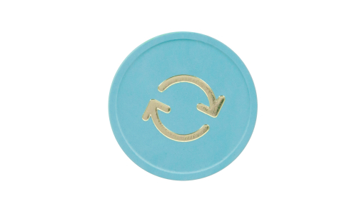 Ronde gerecycleerde plastic munt in pastelblauw met foliedruk