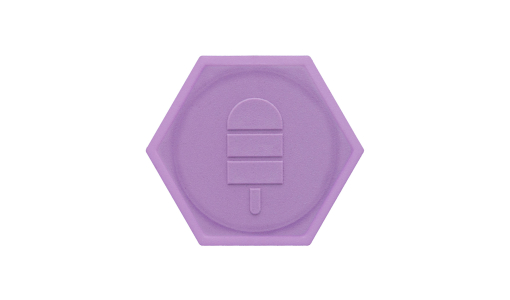 Jeton hexagonal en plastique recyclé violet pastel avec logo en relief