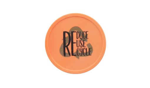 Ronde gerecycleerde plastic munt in pasteloranje met kleurendruk