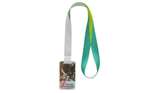 Rectangular Aluminium Dibond White Medal with printed design and pre-printed ribbon