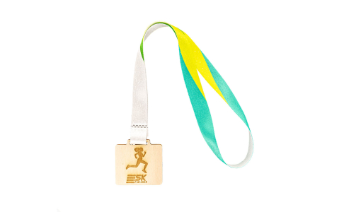 Square Plywood Medal with lasered design and pre-printed ribbon