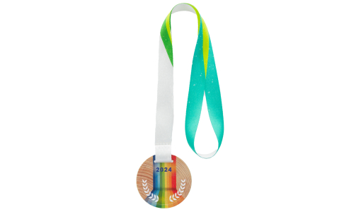 Printed Wooden Medal with pre-printed ribbon
