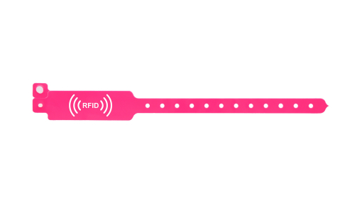 Neon pink Vinyl NFC-wristband personalised with 1 colour print